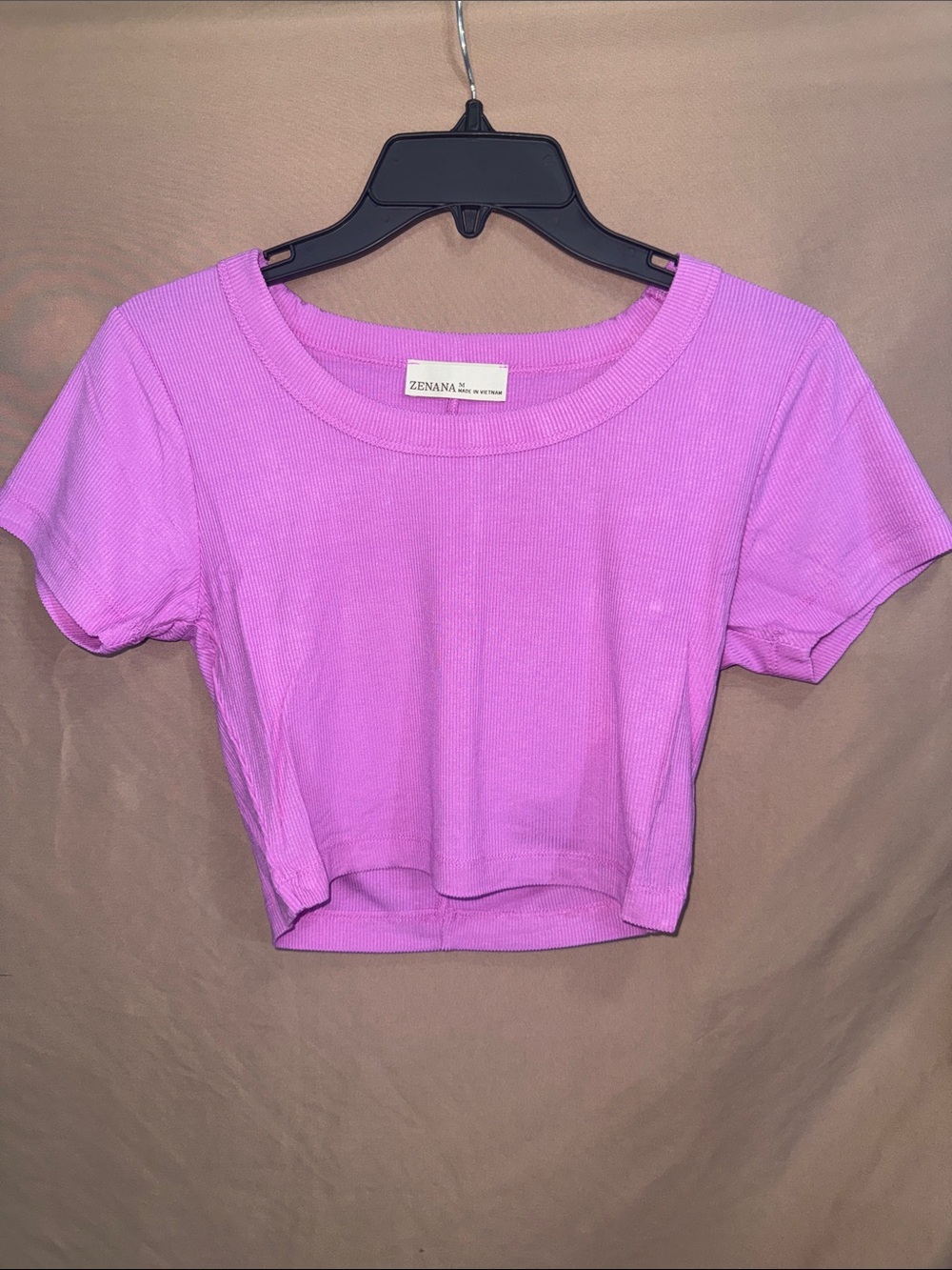 NWT Med Zenana Outfitters Lavender Ribbed Cropped Tee - Short Sleeve Women's Top